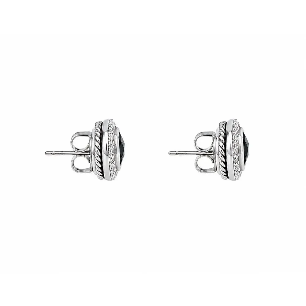 David Yurman Albion 7mm Black Onyx Diamond Stud Earrings Sterling Silver